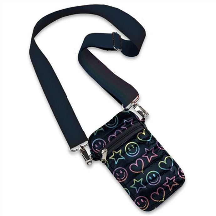 Girls Puffer Crossbody Cell Bag - Navy Drip Heart