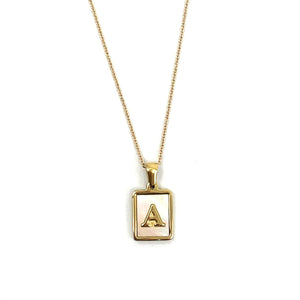 Love You More Gold Mother of Pearl Alphabet Letter Necklace