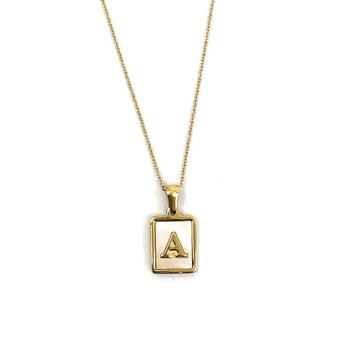 Love You More Gold Mother of Pearl Alphabet Letter Necklace