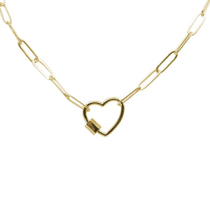 Love You More Take My Heart Gold Paperclip Chain Link Necklace - Solid