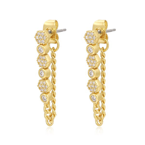 LUV AJ Hex Pave Chain Studs - Gold