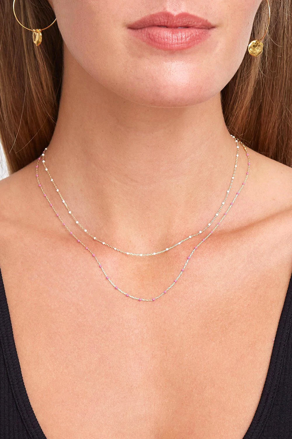Chan Luu Enamel Bead Necklace Pink Rose Luck Lafayette