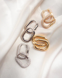 LUV AJ XL Pave Chain Link Huggies - Gold or Silver