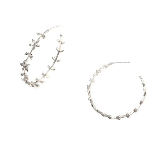 Tai Leaf Hoop Earrings - Silver