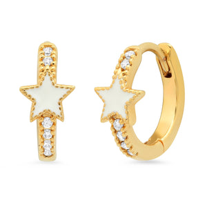 Tai Pave CZ Gold Huggie with Enamel Star - 2 Colors