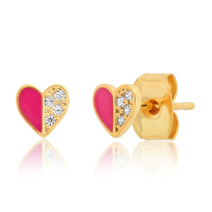Tai Heart Enamel Studs with Pave Accents - Pink