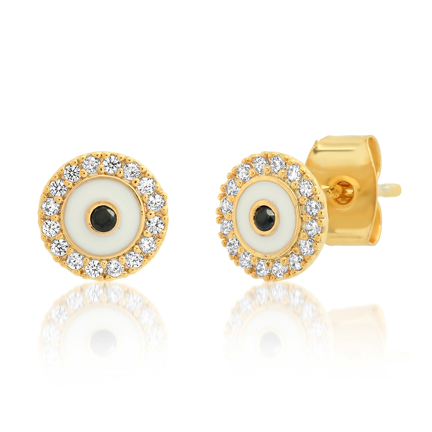 Tai Round Enamel Evil Eye Studs with Pave Accents - 2 Colors