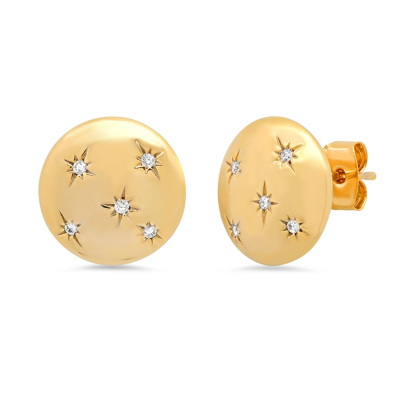 Tai Gold Disc Studs with CZ Star Accents