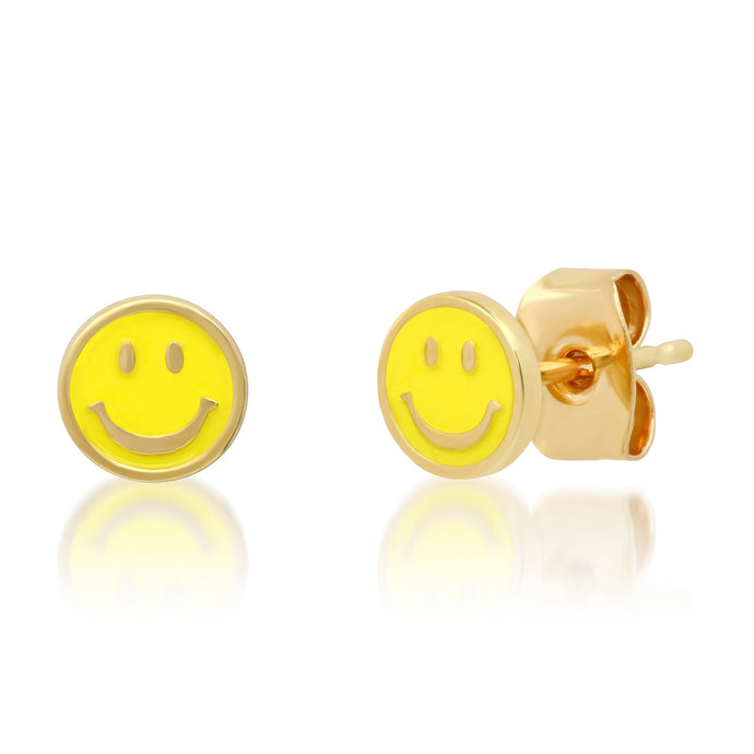 Tai Enamel Smiley Face Studs - Yellow