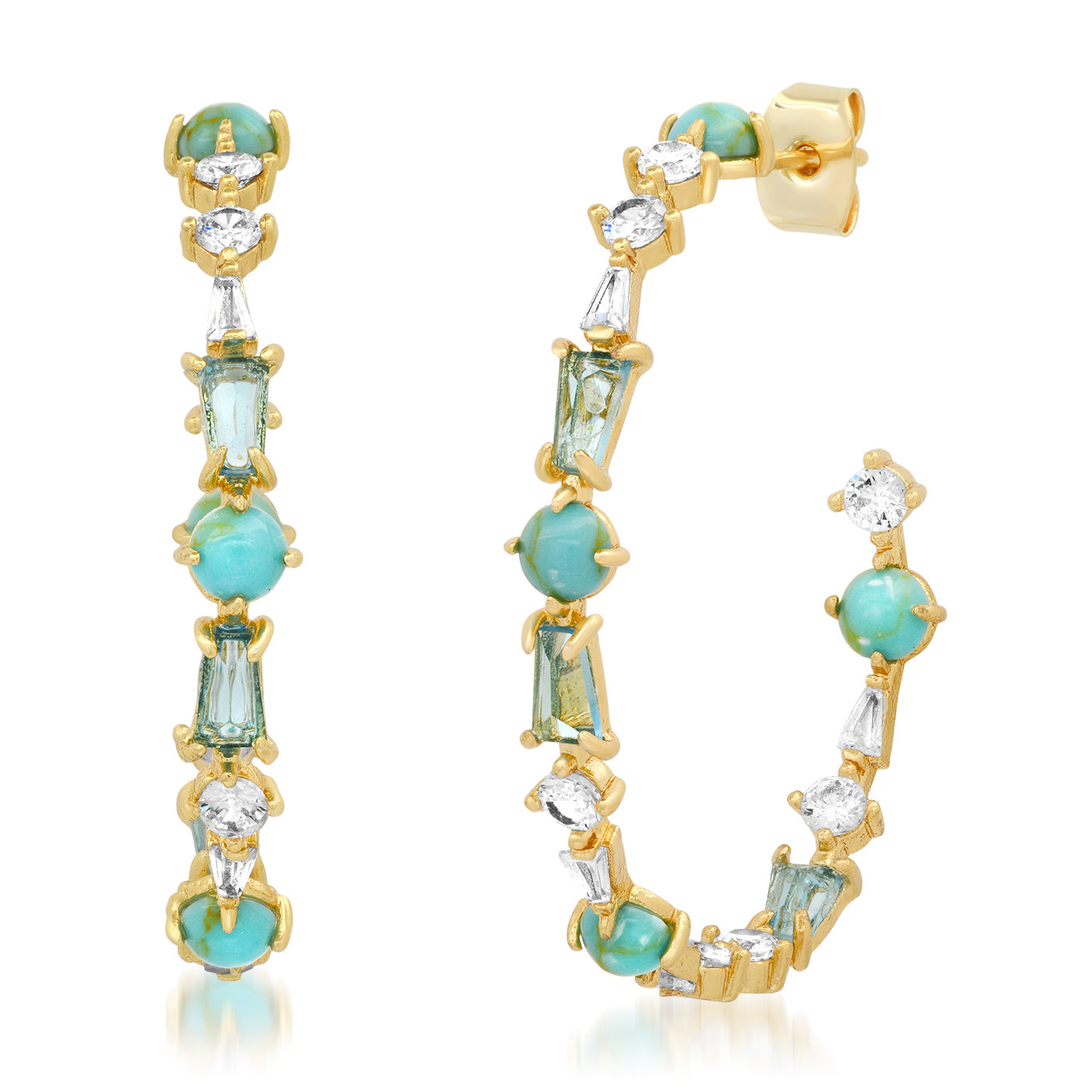 Tai Mixed Stone Hoops - Turquoise