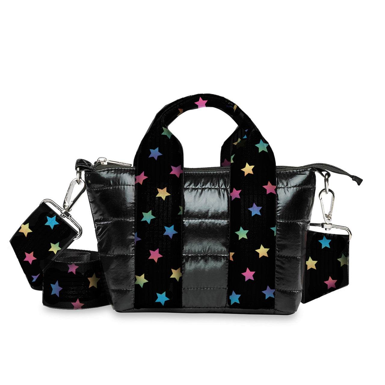 Girls Black Puffer Tiny Tote w/Scatter Star Straps