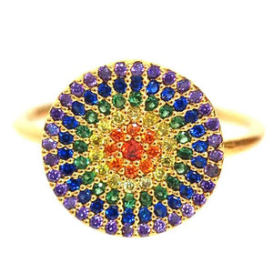 Tai Pave Large Rainbow Disc Ring with Pave CZ Stones