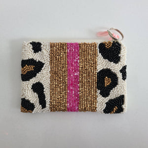 Tiana Designs Beaded Coin Purse - Leopard w/Hot Pink Stripe