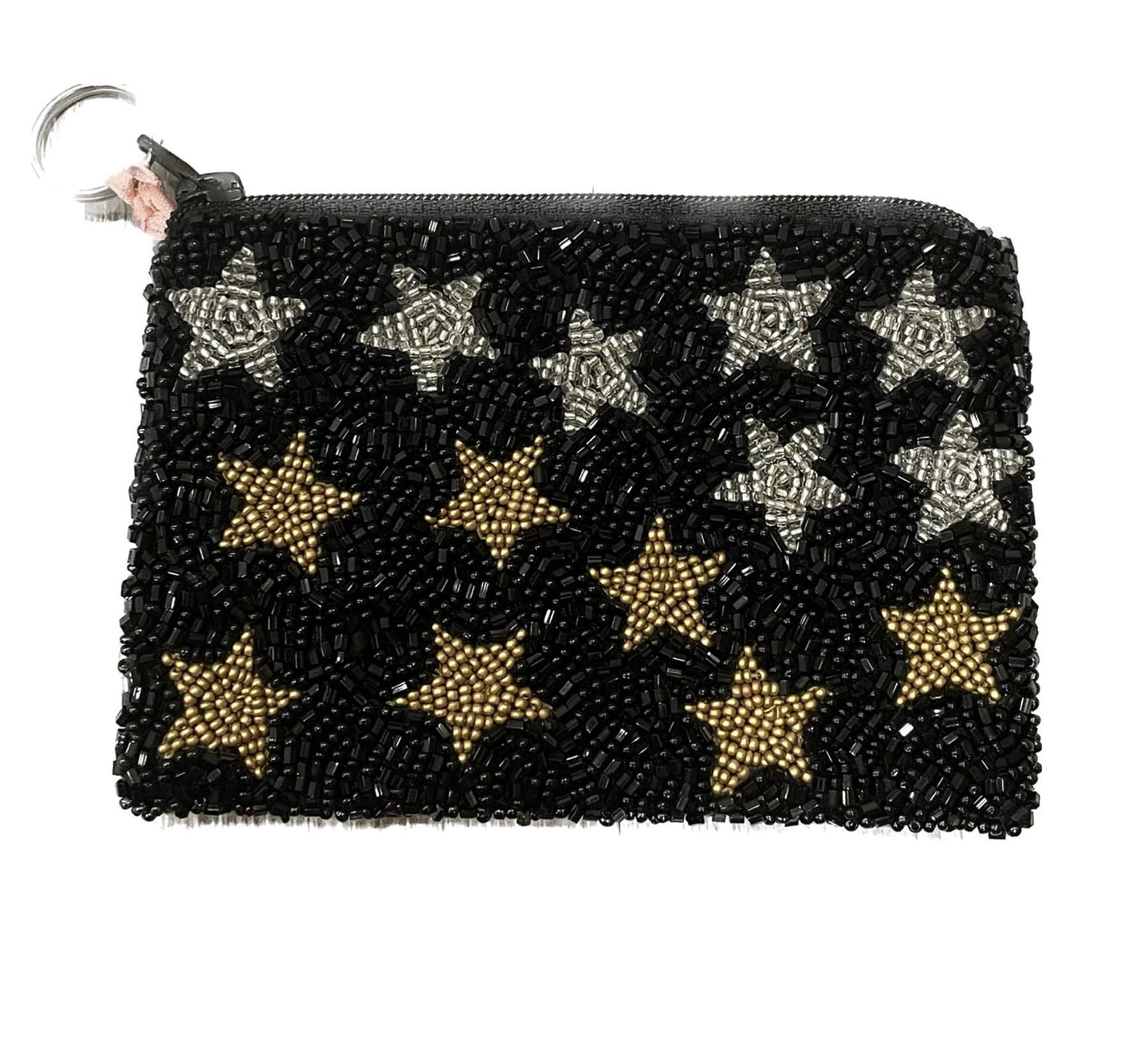 Tiana Designs Beaded Coin Purse - Black w/Gold & Silver Stars