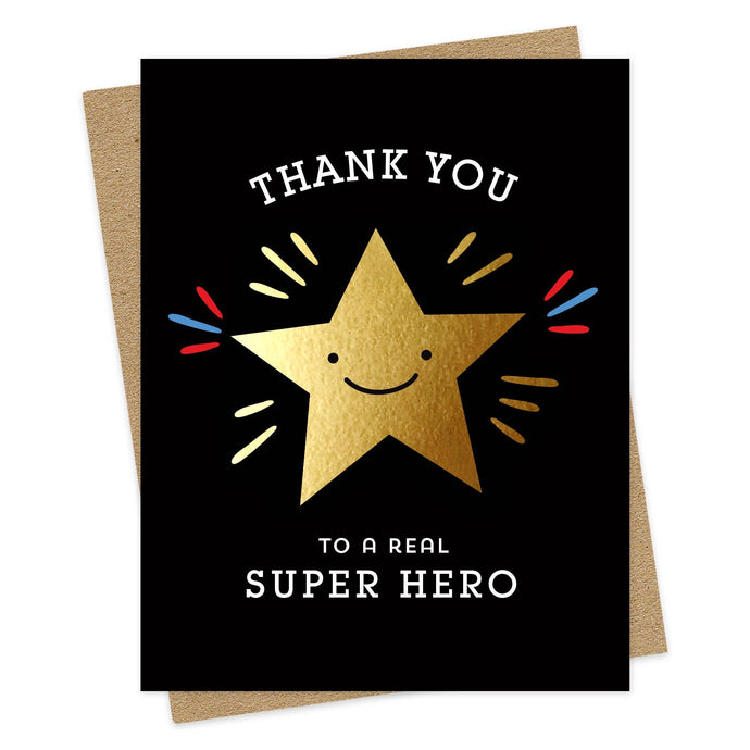 Night Owl Paper Goods Gold Star Hero Thank You Card