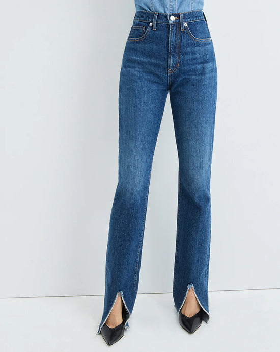 Veronica Beard Keane Straight Leg Jean Front Slits - Bright Blue